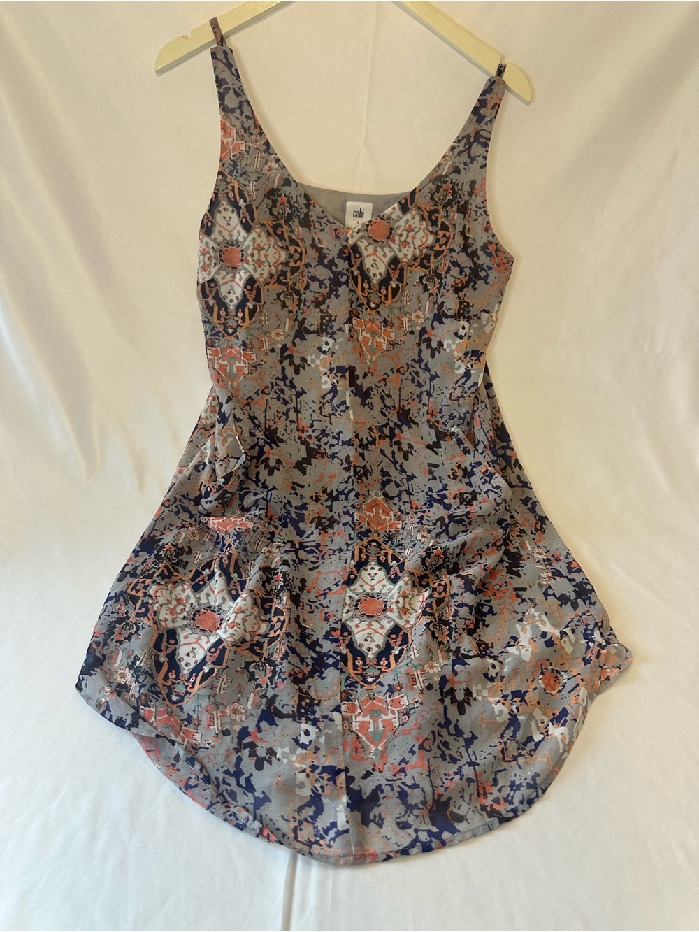 CAbi Gray, Navy & Coral Printed Mini Dress